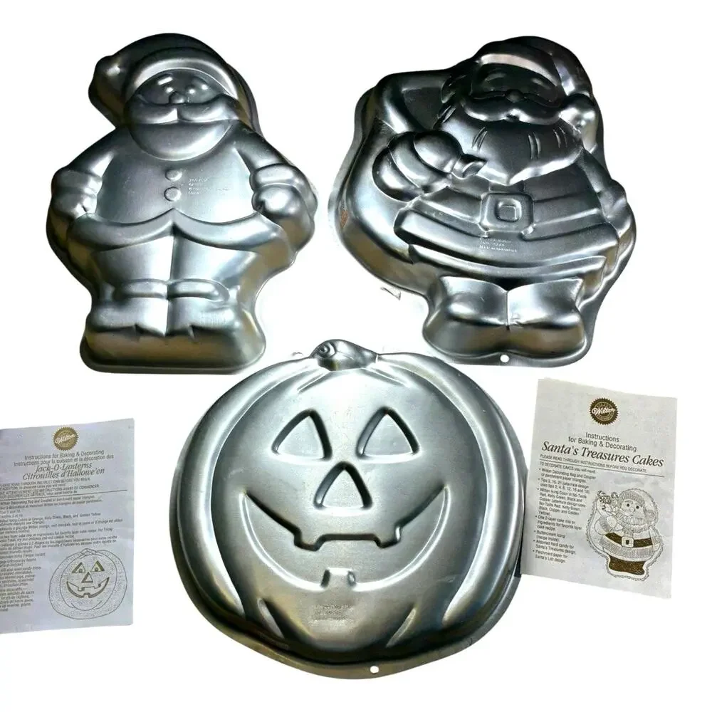 3 NEW WILTON Cake Pans Baking Santa Halloween Pumpkin Fun Vintage 90s Christmas